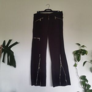 Y2k 90s Zippered Wide Leg Low Rise Flared Pants Black Grunge 31x32